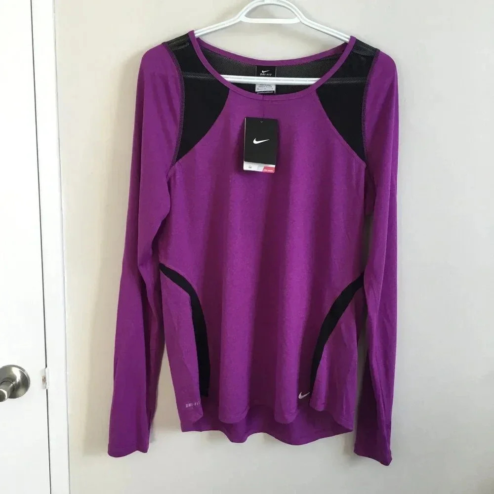 Nike Dri-Fit Purple  & Black Mesh Activewear Top Sz M